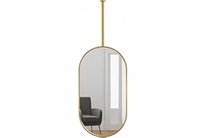 AKNHD-WY Ceiling Mirror - Oval Black/Gold Bathroom Mirror - Extremely Narrow Bezel Design - HD Hairdressing Mirror(Size:40 * 80cm,Color:Golden)