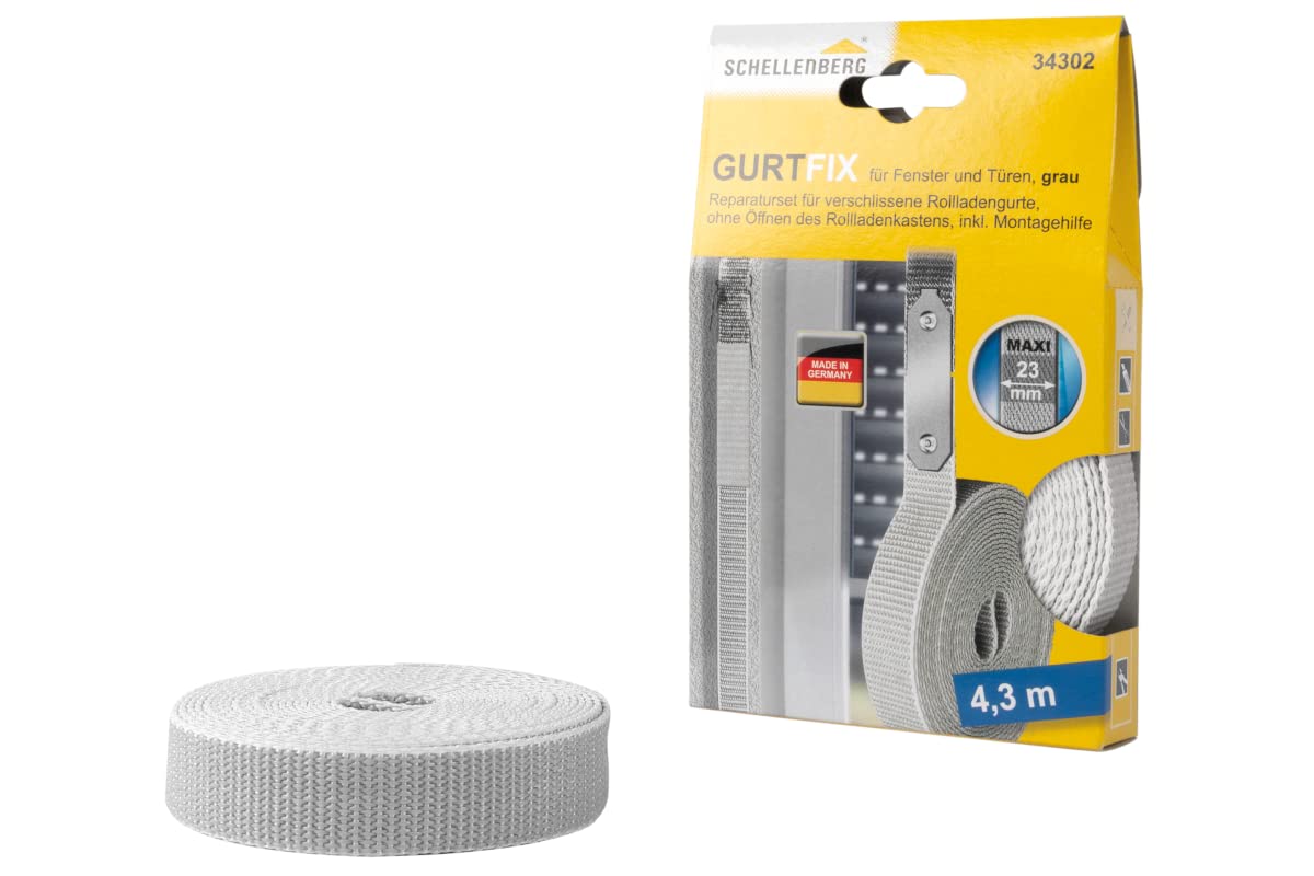 Schellenberg 34302 Roller Shutter Belt Repair Kit Gurtfix Maxi 23 mm x 4.3 m Repair Webbing Strap Grey