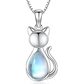 Odinstone Cat Birthstone Necklaces Jewelry Sterling Silver Cat Pendant Necklace Gift for Women Gifts, 18'' Silver Box Chain Women's Birthstone Crystal Cat Jewelry Gifts