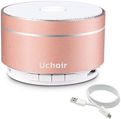 Uchoir Mini Bluetooth Speaker, 5W 600 mAh Wireless FM Radio Speaker, Portable Hi-Fi Speakers with Built-in Mic and LED Lights - Rose Gold