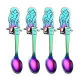 BingGoGo Stainless Steel Mermaid Spoons for Coffee Tea Dessert Drink Mixing Milkshake Spoon Tableware,Pack of 4 (Rainbow)