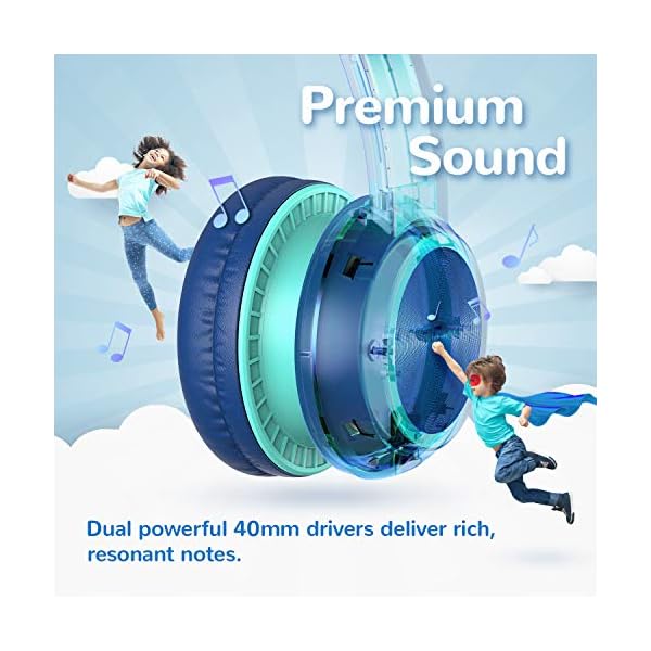 Kids-HeadphonesiClever-Children-Headphone-Over-EarOptional-Volume-Limiter-with-Mic-Foldable-35mm-Aux-Nylon-Cable-Children-Headphones-On-Ear-for-iPad-Tablet-Airplane-School-Blue iClever Kids Headphones, Children Headphone, Volume Limiter with Mic, Foldable Headphones, 3.5mm Aux Nylon Cable…