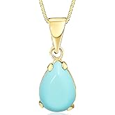 14K Gold Turquoise Pendant - 14K Solid Yellow Gold Dainty Teardrop Shape Pendant with Tiny 14K Gold Chain, December Birthstone 7x10mm Teardrop Turquoise Gem,Handmade Birthday Gift for Classy Women