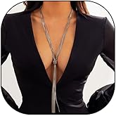 Rrdaily Gold Long Necklace for Women Trendy 14k Plated Gold Y-Shaped Fringe Pendant Necklace Charm Chunky Multiple Layered Snake Chain Necklace Wedding Prom Costume Accessories Jewelry