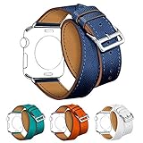 Balerion-New textured double tour watch band ,Genuine Leather Watch Band for iWatch Apple Watch Series 1 Series 2-38MM double tour Dark Blue