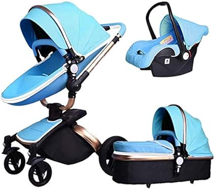 Amazon | DAGCOT 1幼児のベビーカーのコンボでコンパクトな折りたたみデザイン、3と赤ちゃんベビーカー、新PUゴム車輪ワンハンドコンパクト折りたたみ、拡張可能なキャノピー&幼児  (Color : Blue) | 背面ベビーカー・バギー | ベビー&マタニティ 通販