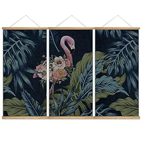 Hanging Poster NO Magnetic Wooden Framed,Green Leaves,Beautiful Flowers Home Wall Canvas Prints Decoration Ready to Hang - 18"x36"x3 Panels