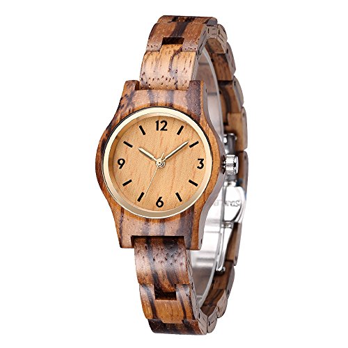 SIHAIXIN Womens Wood Watch Small Strap Wooden Watch with Quartz Analog Movement Handmade Wooden Watches Unisex Wooden Wristwatch for Women, Ladies, Girls - Zebra Wood