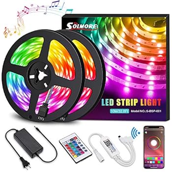 LED Strip Lights,SOLMORE LED Light Strips 32.8FT Wireless Music RGB Tape Lights 300 Lights Smart Phone App Controlled Rope Lights for Home Parties Birthday Bar Club Decoration