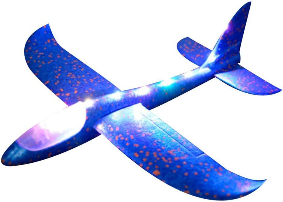Kikier LED Light Up Airplane Model Toy, 18 inch Manual Throwing Foam Plane DIY Glider Aeroplane Model Kit with Dual Flight Modes Gift for Kids