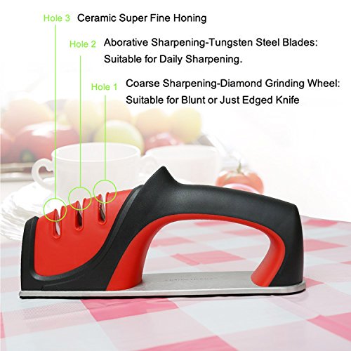Heavy-Duty Kitchen Knife Sharpener - GUYUCOM - 3 Stage Sharpening System with Humanized Design of Handle Non Slip Base For Household Kitchen, Restaurant, Suitable for Various Cutlery - Thumbnail 3
