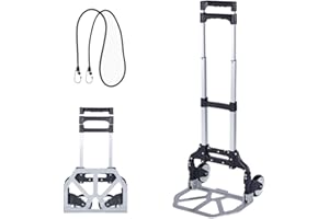 Stanz Folding Hand Truck Portable Folding Hand Cart Aluminum Dolly Cart Push Truck Trolley Maximum Load 175 lbs, with Black B