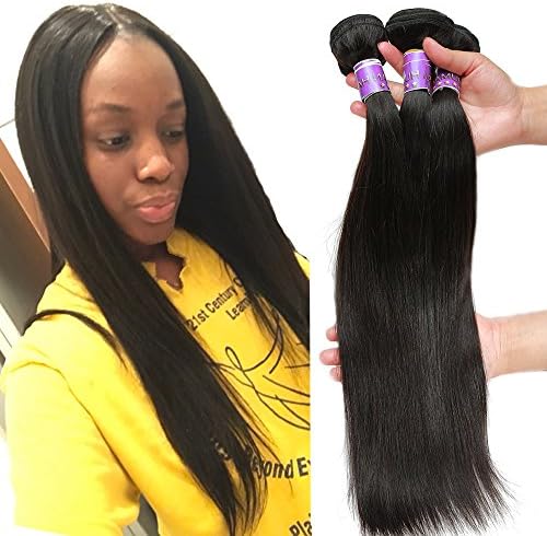 BLACKMOON HAIR 18 20 22 Inch Brazilian Virgin Remy Human Hair Extension Hair Weave Bundles 3 Bundles Straight Unprocessed Natural Black Color