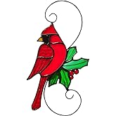 Holliveey Red Cardinal Stained Glass Bird Suncatcher for Mom, Grandma, Women - Real Glass Window Hanging Ornament - Handmade Bird Lover Home Decor