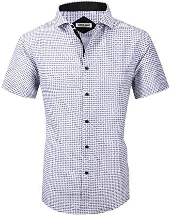 Mens Button Down Shirts Regular Fit Long Short Sleeve Casual Print Dress Shirt