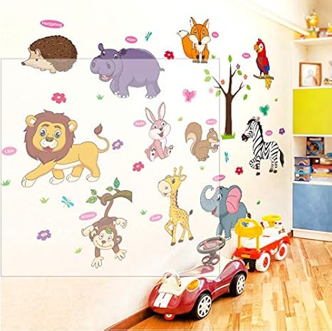 Xqwzm Cartoon Tiere Wandaufkleber Pvc Material Diy Dekorative Wandtattoos Fur Kinderzimmer Kindergarten Zoo Dekoration Amazon De Kuche Haushalt