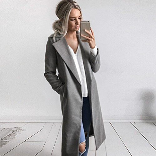 Winter Cardigan Womens Long Coat Lapel Parka Jacket Overcoat Outwear by TOPUNDE Gray
