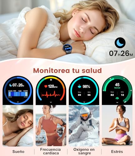 LIGE Women's Smart Watch with Bluetooth Call, 1.43 Inch AMOLED Ultrathin, 120+ Sports Modes, Message Reminder, 24H Heart Rate Monitor, Sleep Monitor, Calories, Pedometer, Android iOS, Black
