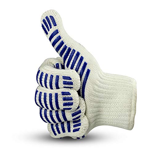 UZOU BBQ 932℉ Extreme Heat Resistant Gloves,Silicone Non-Slip Grips Oven Mitts for Cooking, Frying, Cutting,Baking,Smoker,Barbecue,Grilling,Welding with Hanging Rope (2 Pack) - Thumbnail 2