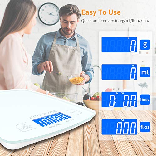 Food Scale, 22lb Digital Kitchen Scale Weight Grams and Ounces for Cooking Baking, 1g/0.1oz Precise Touch Screen Scale with Tare Function - Tempered Glass Platform (white)