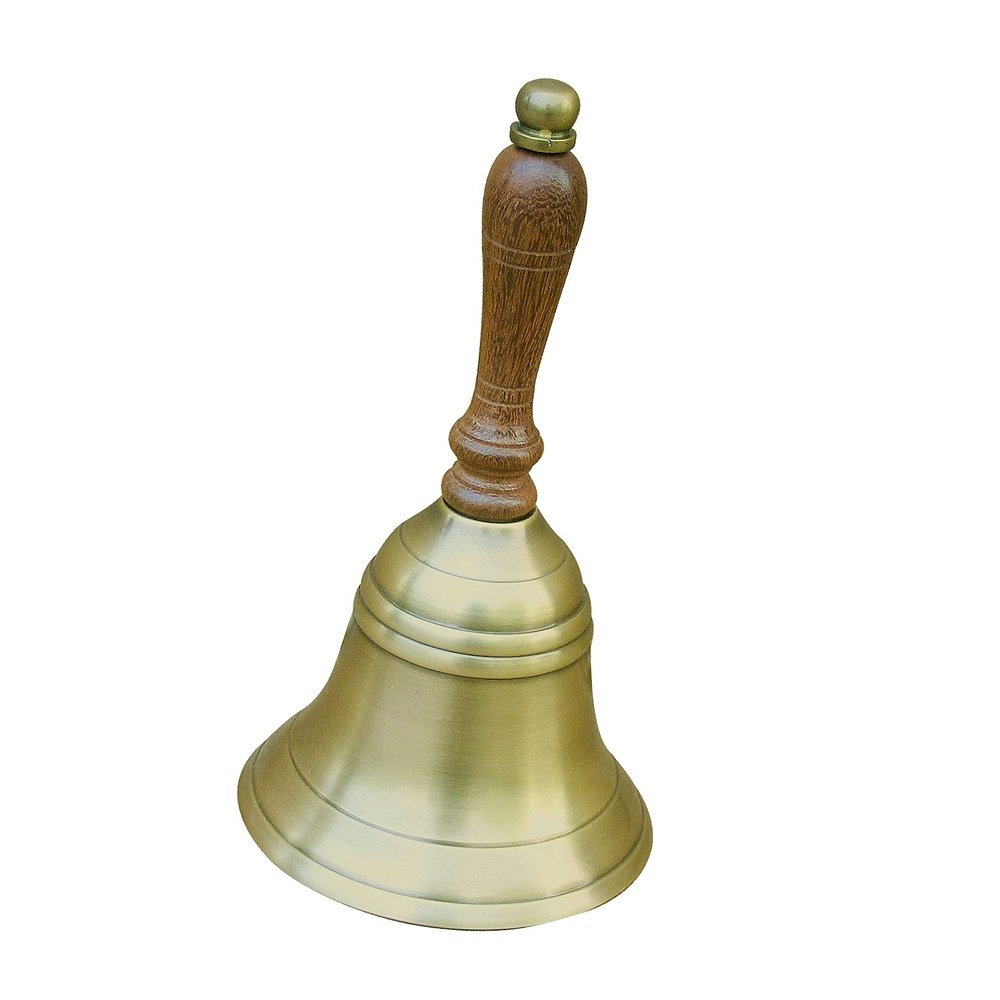 Antique Brass Hand Bell with Wooden Handle Height 17cm Desk Bell