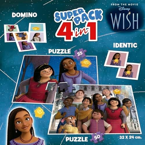 Educa - superpack wish, jogos de tabuleiro infantil, como domino, idic e 2 quebra -cabeças de 25 e 50 peças. várias possibilidades de jogo para jogar sozinho ou acompanhar. de 3 anos (19743)