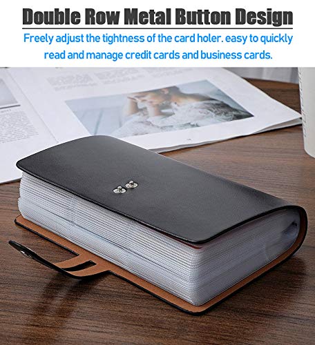 RFID Credit Card Holder, Leather Business Card Organizer with 96 Card Slots, Credit Card Protector for Managing Your Different Cards and Important Documents to Prevent Loss or Damage (Black) - Thumbnail 2