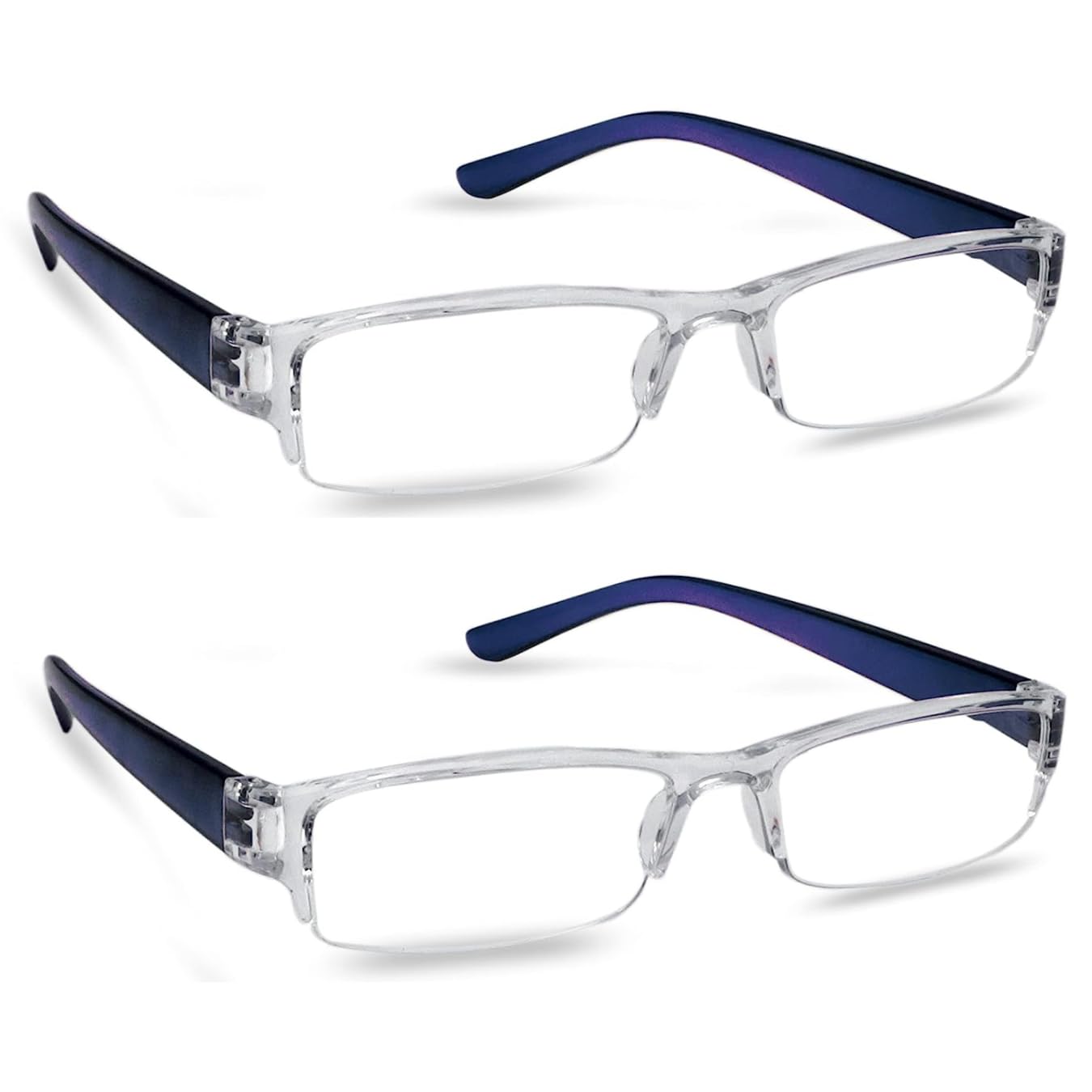 Van Raff Reading Glasses for Men Women Slim Light Weight Eye Glasses for Women Men - Readers with *CASE* (2 PACKS) (Transpaent Purple, 1, multiplier_x)