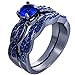 Jude Jewelers Black and White Gold Plated Wedding Ring Set with Enhancer (Black Blue, 6)