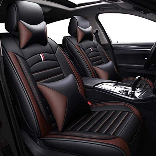 Kbzw 車のシートカバー 激安通販ショッピング 5台の乗りの車のために枕と互換性がフロントとリア席用エアバッグ用ユニバーサルレザープロテクター Color Brown