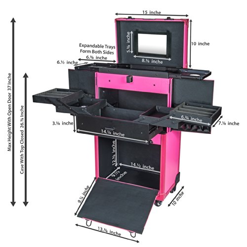 SHANY REBEL Series – Pro Makeup Artists Multifunction Cosmetics Trolley Train Case – Large - Knight