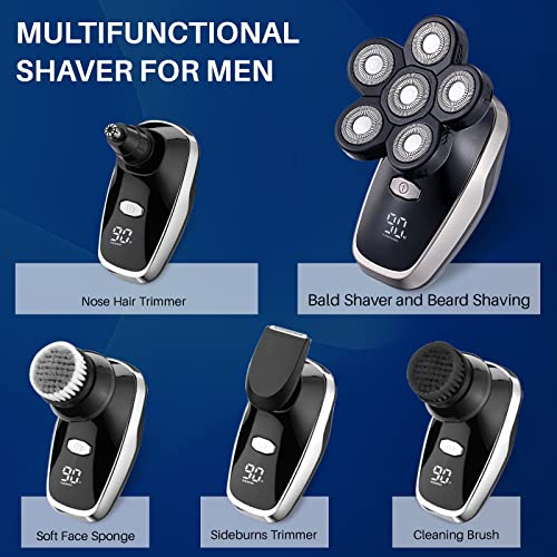 YHAYHO Head Shavers for Bald Men Upgraded Electric Razors Multifunctional Electric Shaver for Balding Head Waterproof Mens Head Razor Cordless Rotary Shaver Rechargeable Razors for Bald Man (Black)