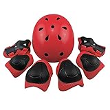 Kid's Protective Gear Set,Roller Skating Skateboard BMX Scooter Cycling Protective Gear Pads (Knee Pads+Elbow Pads+Wrist Pads+ Helmet) (Dark red)