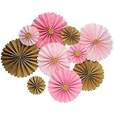 Mybbshower Pink Gold Paper Flowers Wall Home Decor Girls Birthday Party Pinwheel Backdrop Pack of 10
