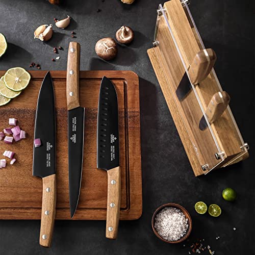 ENOKING 6PCS Kitchen Knife Set with Block Wood Knife Holder