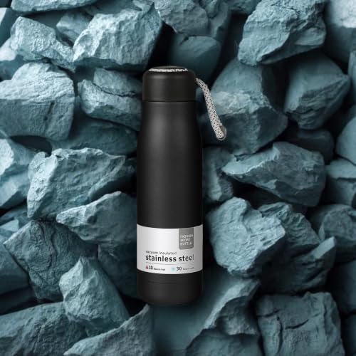 Termo de Acero Inoxidable 550ml, Doble Aislamiento Térmico 24h Frío/12h Caliente, Botella de Agua sin BPA, Ideal para Viajes, Deportes, Escuela, Diseño Portátil con Asa,senderismo Water (negro)