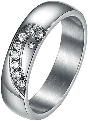 UM Jewelry Couple Love Rings Puzzle Heart Personalized Stainless Steel Crystal Matching Ring for Two