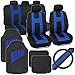 PolyCloth Sport Seat Covers Rubber Floor Mats & Steering Wheel Cover for Auto Car SUV Truck - Two Tone Black & Blue