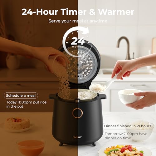 Compact Mini Rice Cooker Small Kitchen 3-Cup (Uncooked) / 6-Cup (Cooked), Non Stick Ceramic Inner Pot Rice Maker, 24H Timer Delay, Auto Keep Warm, 9 Functions Multicooker For Brown Rice, Steam, Soup