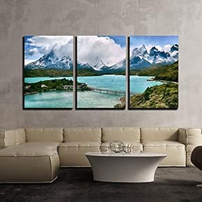 3 Piece Canvas Wall Art - Landscape with Mountain and Lake - Modern Home Art Stretched and Framed Ready to Hang - 16"x24"x3 Panels