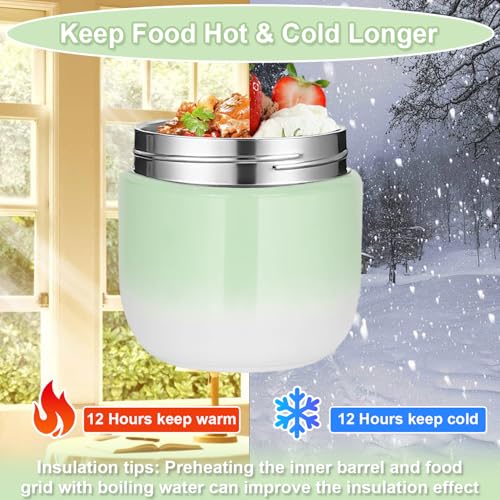 Thermal Food Container 1200 ml, Food Thermos Flask for Feeding Food, Insulated Bowl with Lid with Folding Spoon, Suitable for Storing Flour, Soup, Lunch, Cheese (Green)