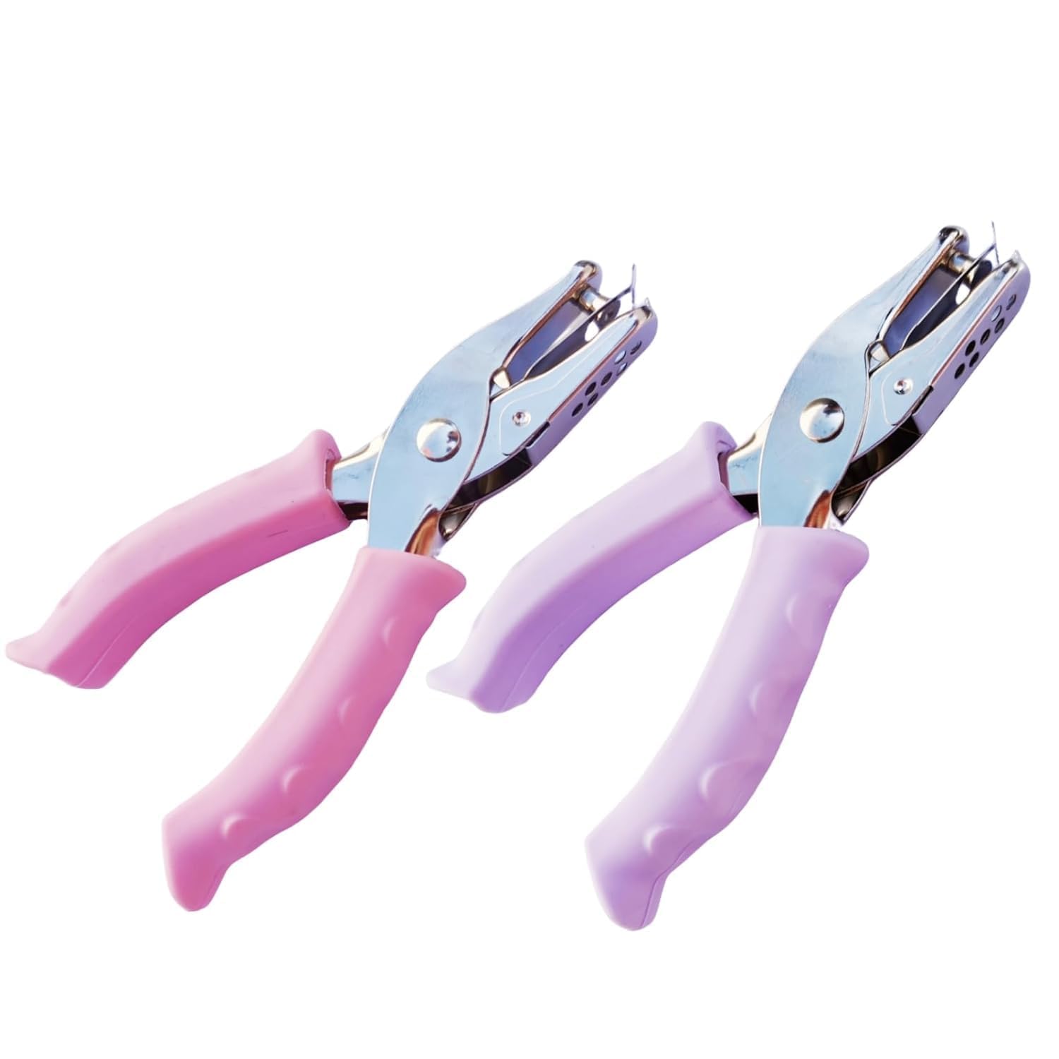 2 Pcs Single Hole Punch, 1/4” Paper Punches with Soft Grip Handles, One Hole Punchs for Kids and Adults, Small Hole Punch for Paper Crafts in Home, Office, Classroom(Pink and Purpe)