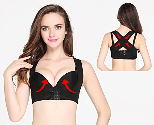 HS Chest Brace Up Posture Shape Corrector Prevent Chest Sagging Humpback Correct X Strap Vest for Female/Women (XL, Black)