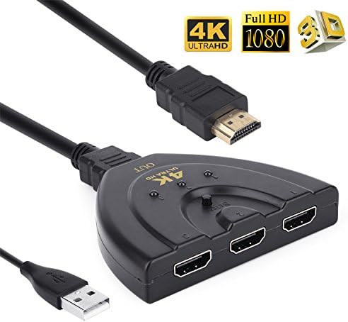3 Port 4K@60hz HDMI Switch Splitter 3 in 1 out UltraHD 4Kx2K Switcher With USB Charger Cable Supports 3D,1080P HD Audio for HDTV PS4 Xbox One DVD Blueray Player