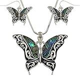DianaL Boutique Beautiful Butterfly Pendant Necklace and Earrings Set with 19 Inches Chain Abalone Shell Gift Boxed