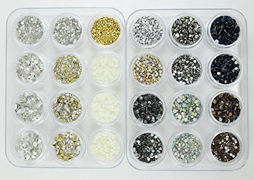 ZIO Nail Art Decorations Crystal Rhinestones Flat back/Point Back ,Half-White Peal,Round Studs,Gold Gilt Beads Semicircle 24 Set in 2