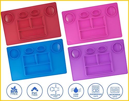 Bellee Silicone Placemat One-Piece Non Slip Silicone Child Kids Safe Baby Food Plate Divided Eating Bowl Tray Placemat - One Size - (4 Pack)