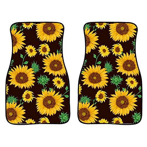 INSTANTARTS 2 Piece Sunflowers Print Fashion Universal Car Mats Polyester Soft Durable Vehicle Floor Mat Fit for Most Cars (Black)