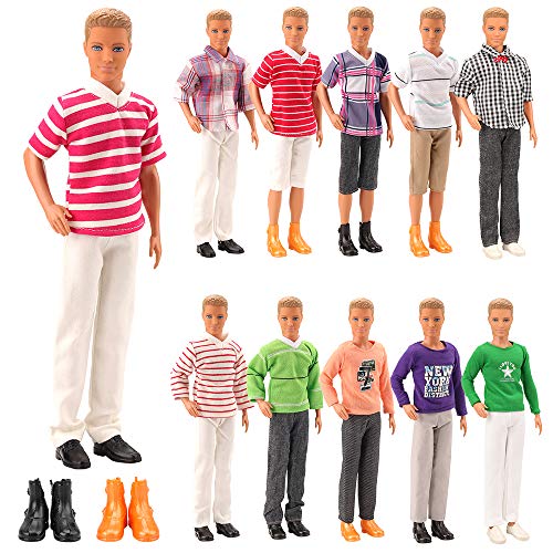 Mylass Lot 8 Items Clothes for Ken Doll EU CE-EN71 Certified Include 3 Sets Casual Wear + 3 Pcs Dolls Pants +2 Shoes