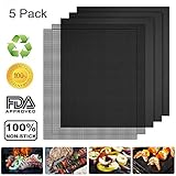 Vivibel 5 Pack BBQ Grill &amp; Mesh Mats，100% Non-stick 3 Grill Mats and 2 Mesh Mats for Steaks,Vegetables, Fish, Shrimp,FDA-Approved, Reusable and Easy to Clean,15.75 x 13 Inch